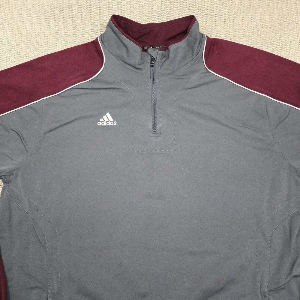 Adidas Pullover Mens 2XL Gray Maroon 1/4 Zip Long Sleeve Colorblock Athletic Top
